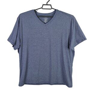 Mens 01.Algo Blue Gray Striped T Shirt V Neck Short Sleeve Polyester Stretch XXL